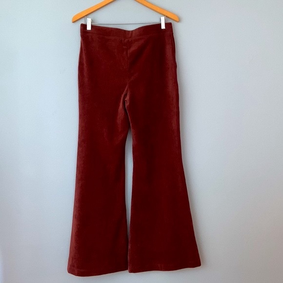 Anthropologie • NWT Daily Practice Velour Corduroy Flare Pants Burgundy Size XL - Picture 7 of 11
